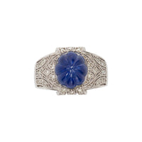 Carved Sapphire, Diamond And 14K White Gold Ring
