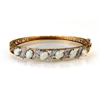 14k Yellow & White Gold Opal Diamond Bangle Bracelet