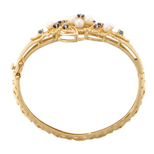 14k Yellow Gold Sapphire & Pearl Bangle Bracelet