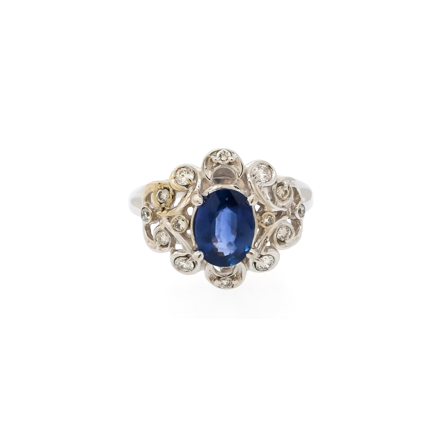 14kt white gold 1.59ct diamond sapphire filigree ring