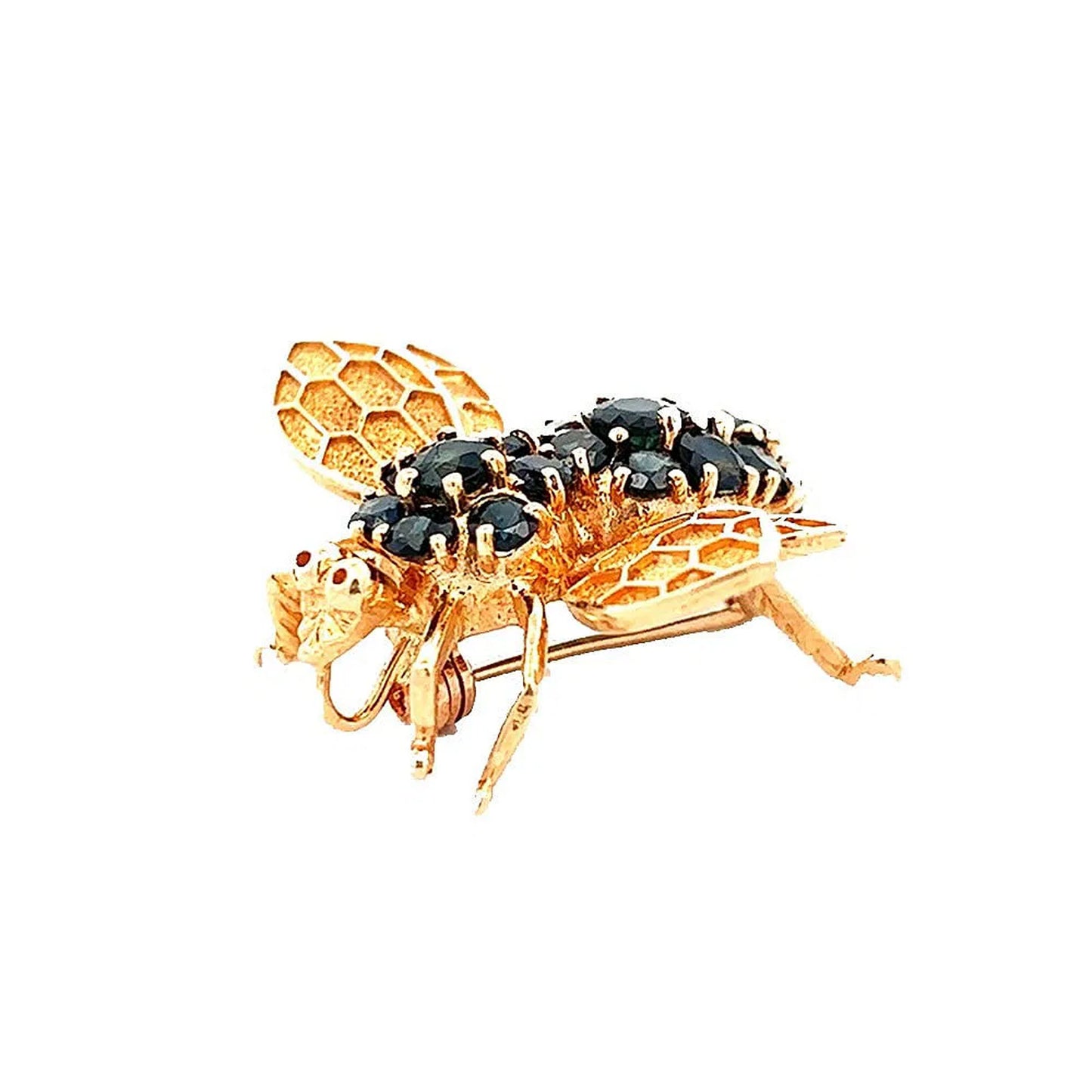 14K Yellow Gold Sapphire Bumble Bee Pin