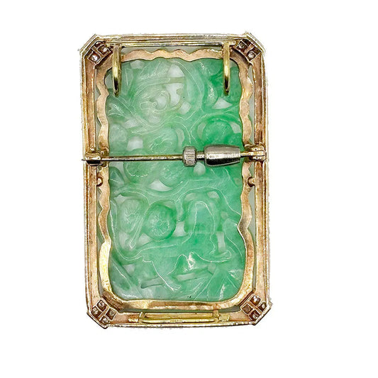 J.E. Caldwell 18k Yellow Gold Carved Jade Brooch