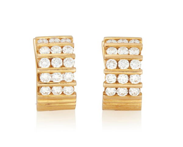 A Pair of Gold and Diamond Huggie Earrings