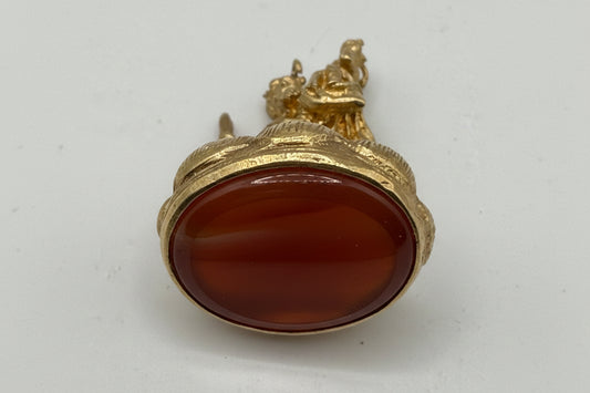 10 kt. Gold Sir Christopher Watch Fob 1 1/2” Carnelian charm