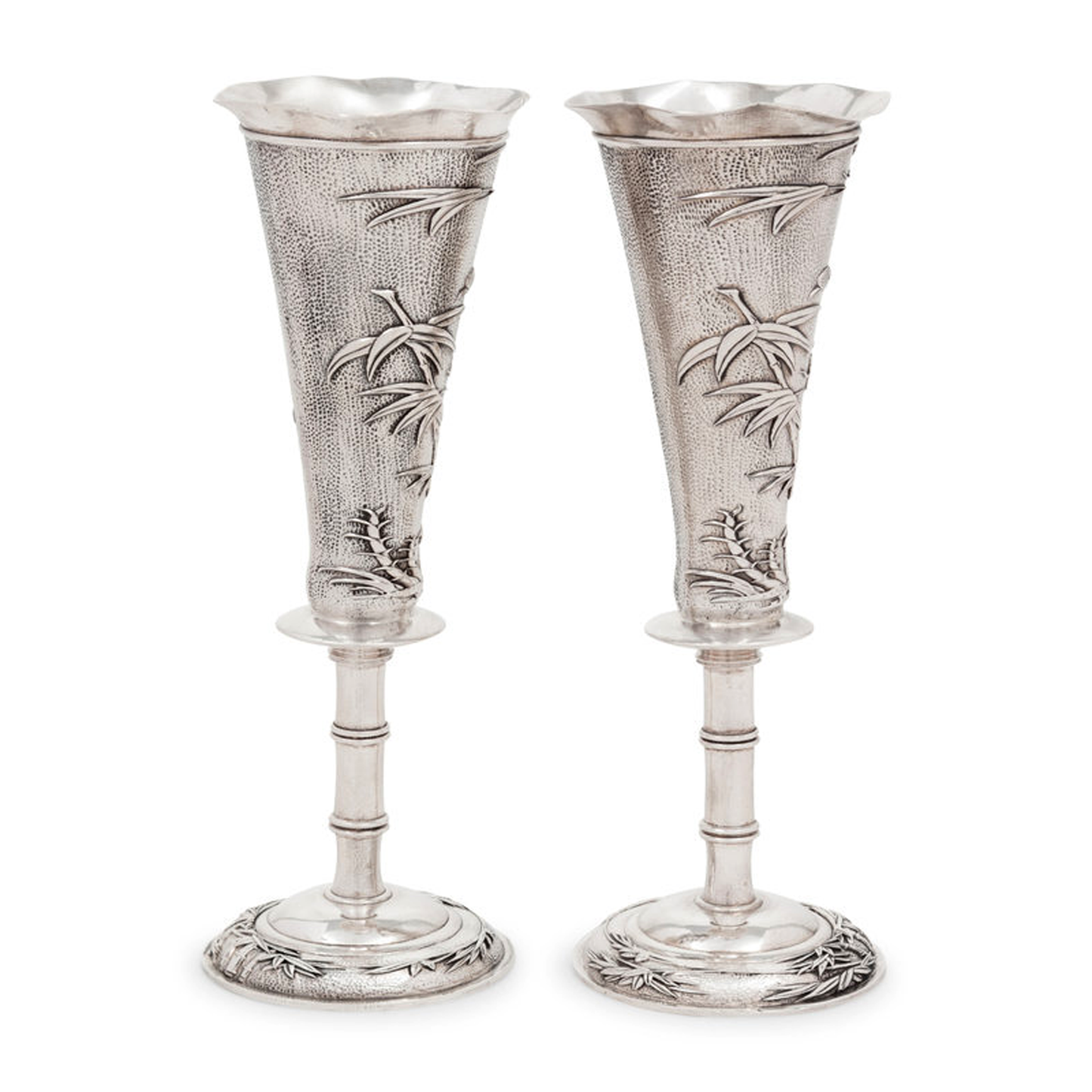 Pair of Chinese Export Silver Vases