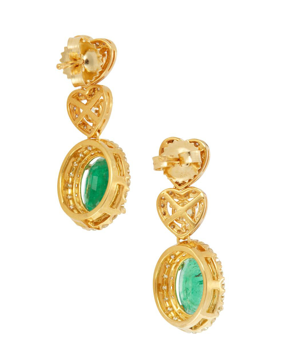 A Pair of Emerald and Diamond Earrings