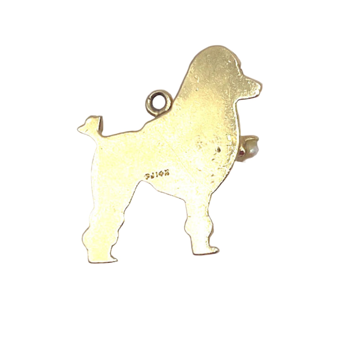 14Kt Gold Large Poodle Charm with Pearl Necklace