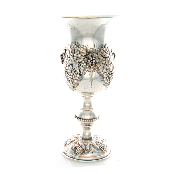 Large Italian Sterling Silver Goblet Applied Grapes