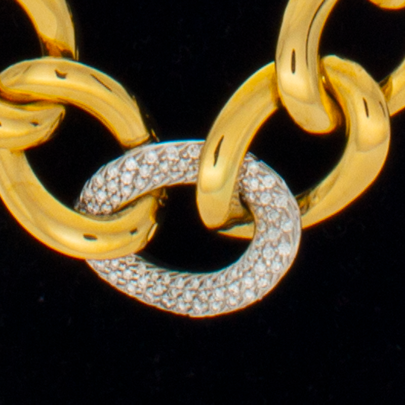 18kt Yellow Gold Curb Link Necklace with Diamond Link Set In White Gold