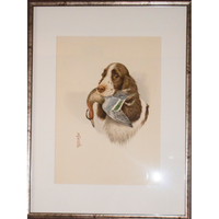 Boris Riabouchinsky (Riab) Watercolor Painting "Cocker Fl. Marron avec Sarcelle D’été"