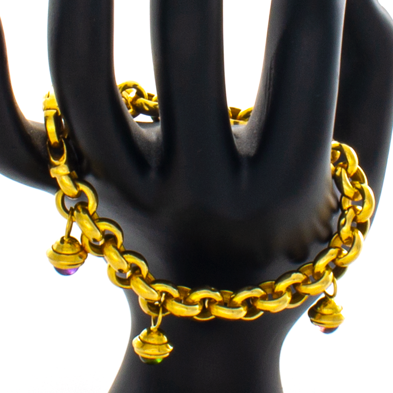 18kt Yellow Gold Link Bracelet With Multiple Cabochon Gemstones