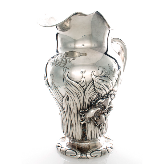 Antique Shiebler Art Nouveau Style Sterling Pitcher with Irises