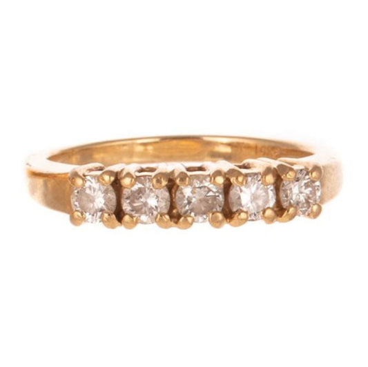 14K Yellow Gold Band Featuring Five Diamonds