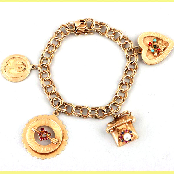 14k Gold Four Charm Bracelet