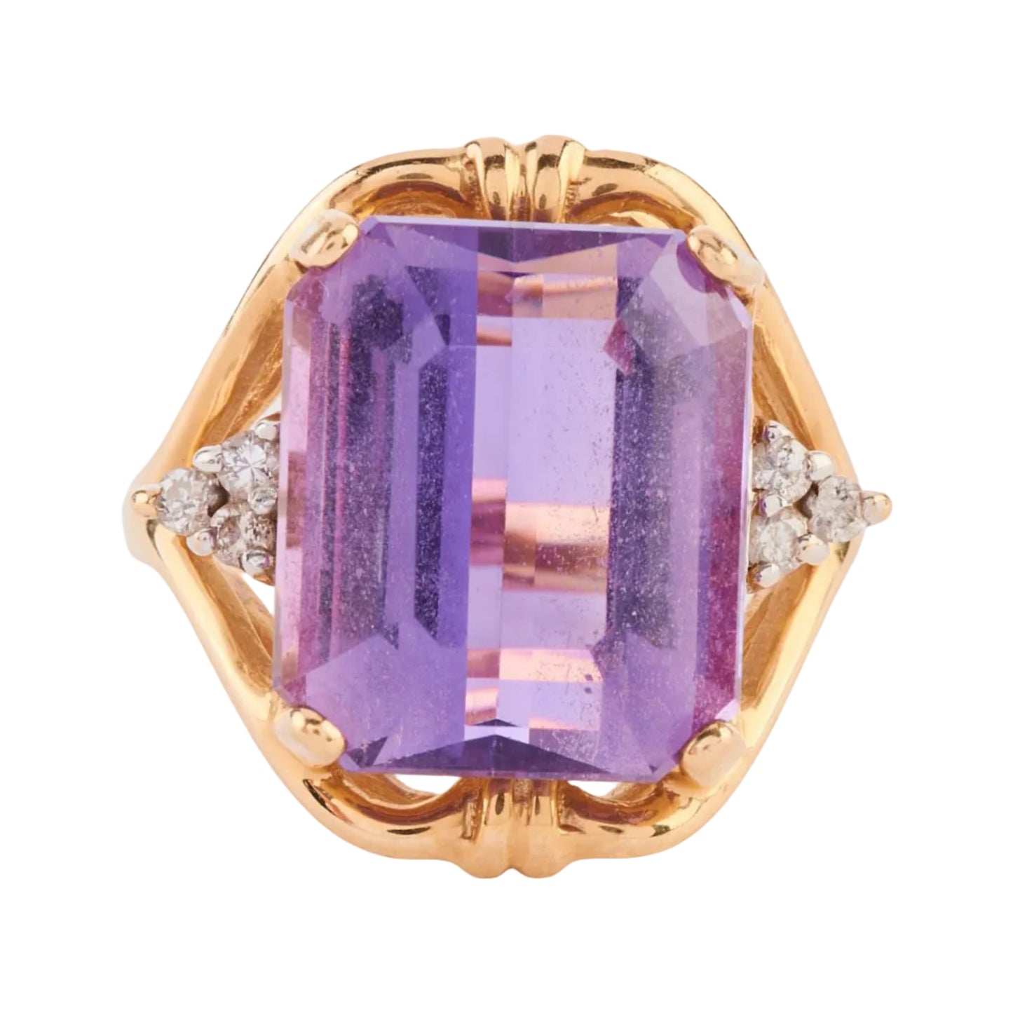 Amethyst, Diamond, 14k Yellow Gold Ring