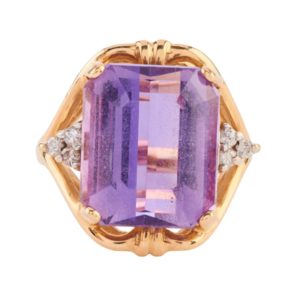Amethyst, Diamond, 14k Yellow Gold Ring