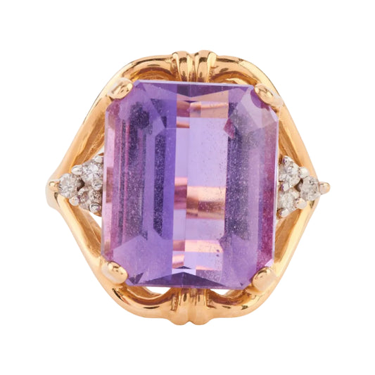 Amethyst, Diamond, 14k Yellow Gold Ring