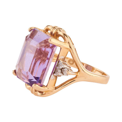 Amethyst, Diamond, 14k Yellow Gold Ring