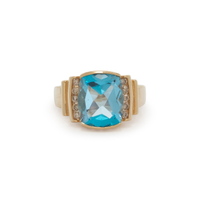 YELLOW GOLD, BLUE TOPAZ, AND DIAMOND RING