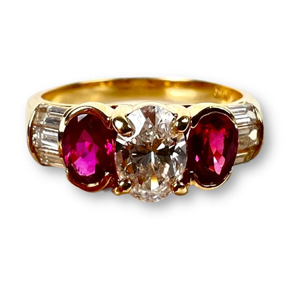 14k Yellow Gold Diamond and Ruby Ring
