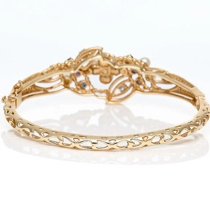 14k Yellow Gold Sapphire & Pearl Bangle Bracelet