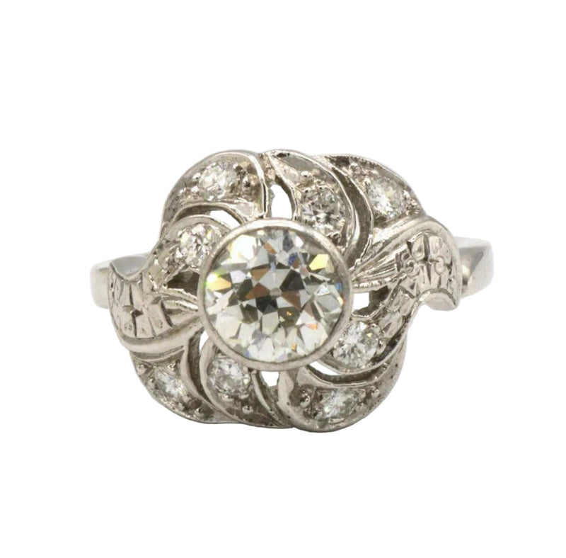 14Kt Old European Cut Diamond Cluster Ring