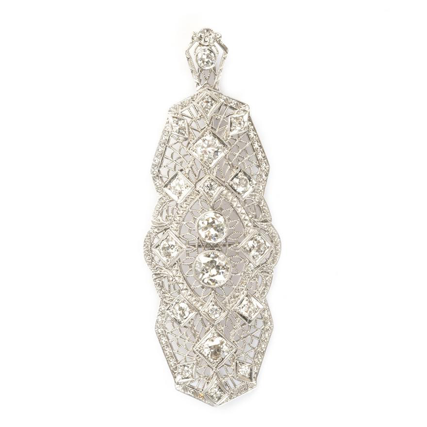 14K WHITE GOLD DIAMOND PENDANT BROOCH - PENDANT