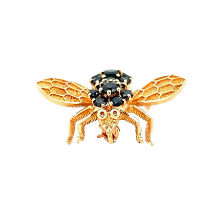 14K Yellow Gold Sapphire Bumble Bee Pin