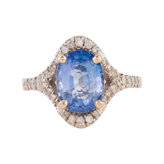 Sapphire, Diamond, 18k White Gold Ring