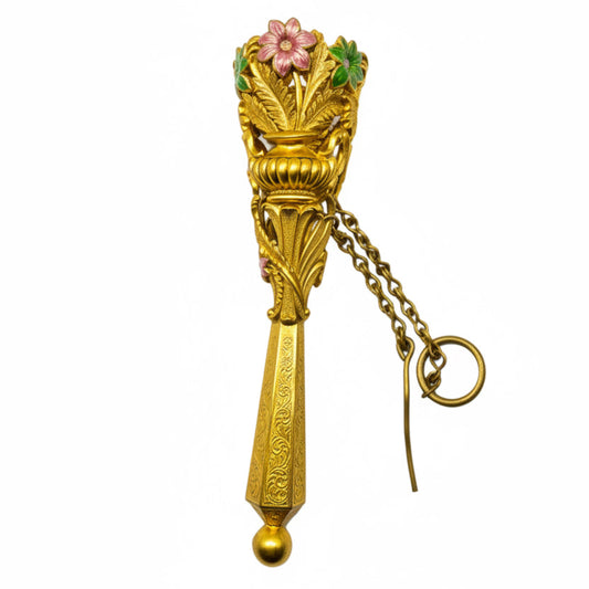 Antique English Gilt Tussie Mussie Enamel Flowers