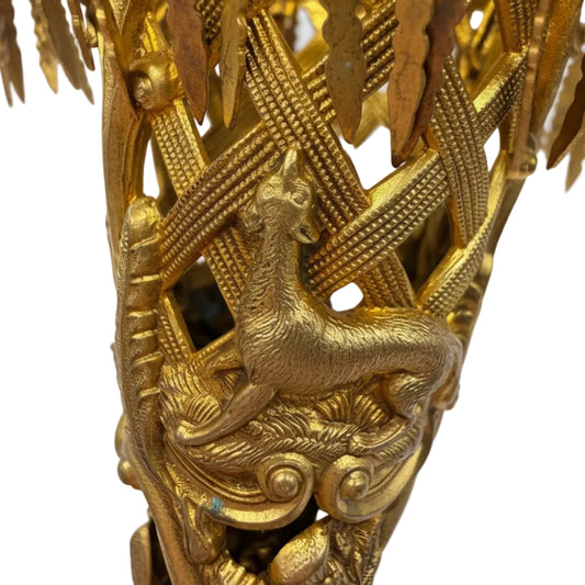 Antique French Gilt Tussie Mussie Basket Weave Panels With Dogs Around Holder Tremblants