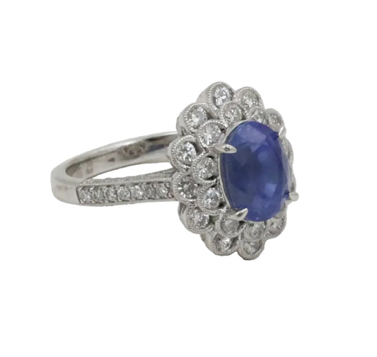 PLATINUM BURMESE SAPPHIRE AND DIAMOND RING