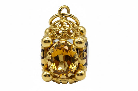 18 Kt Etruscan Style Charm Square Shape Multi Stones
