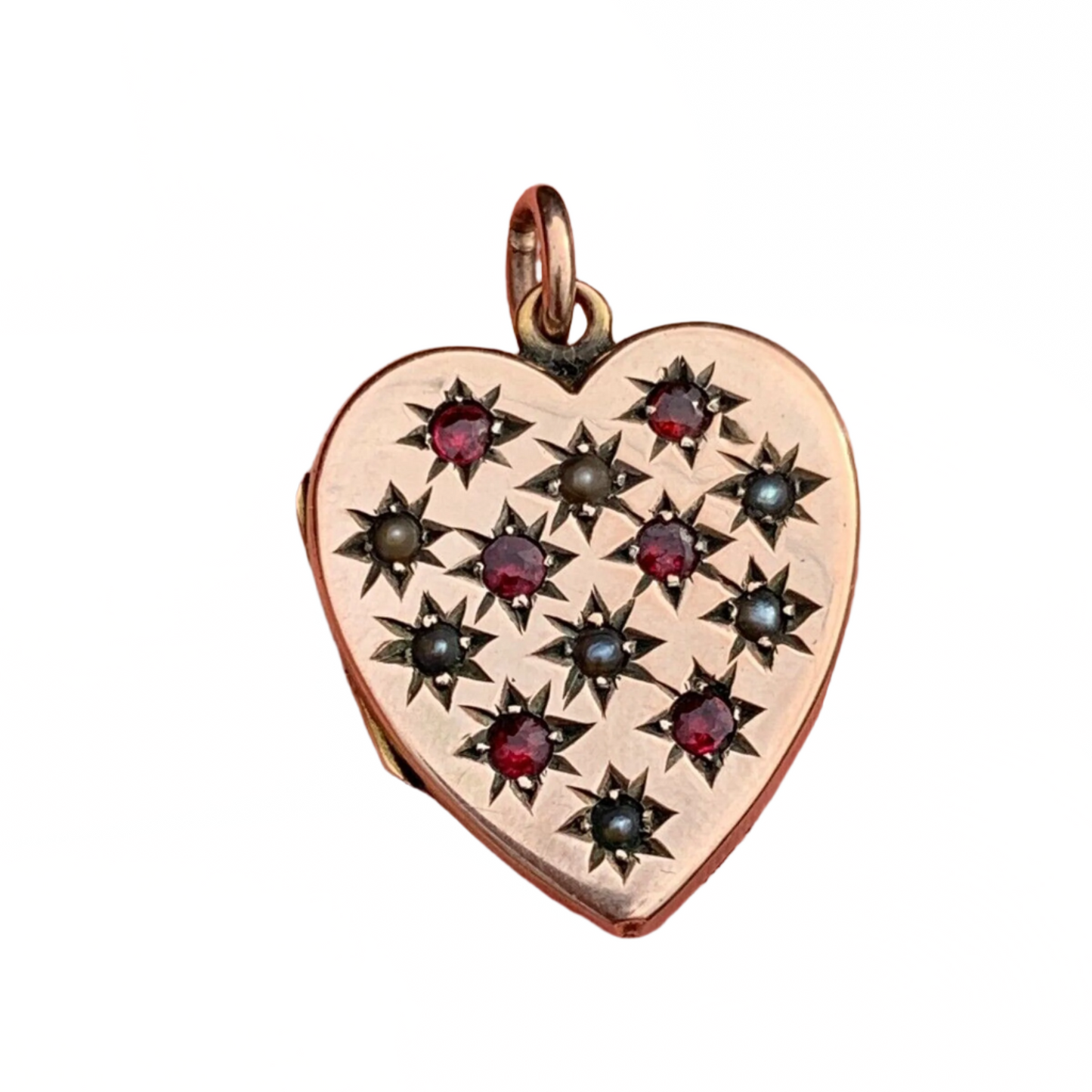 9Ct Yellow Gold Garnet Seed Pearl Heart Locket Pendant