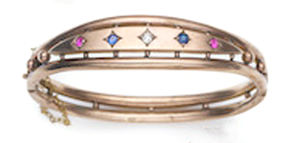 9ct Gold Australian Ruby Sapphire Diamond Bangle Bracelet
