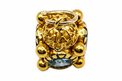 18 Kt Etruscan Style Charm Square Shape Multi Stones