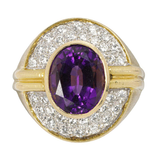 Amethyst, Diamond, And 18K Gold Ring