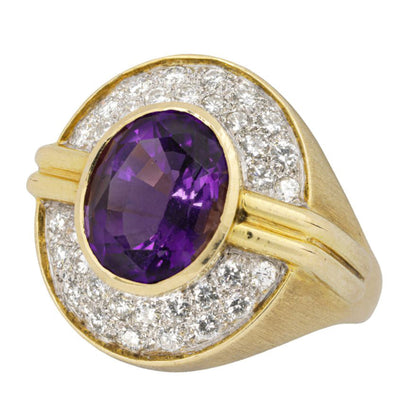 Amethyst, Diamond, And 18K Gold Ring