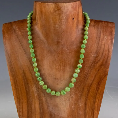 Antique Chinese Apple Green Jade 14k Gold Necklace
