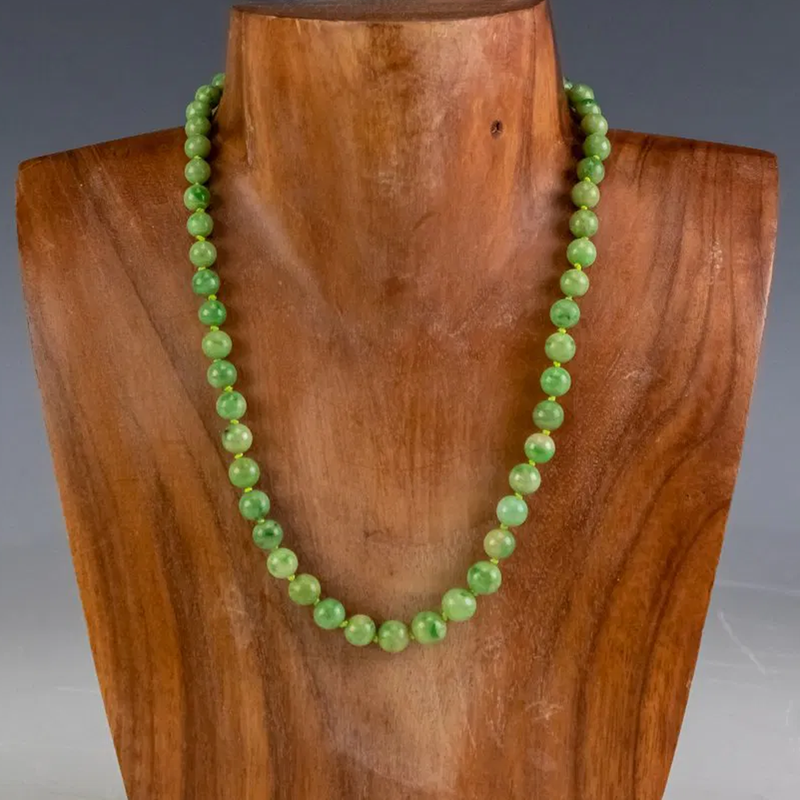 Antique Chinese Apple Green Jade 14k Gold Necklace