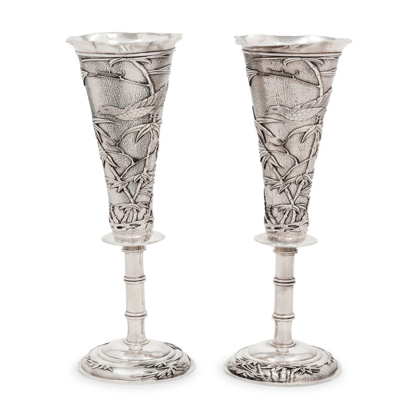 Pair of Chinese Export Silver Vases