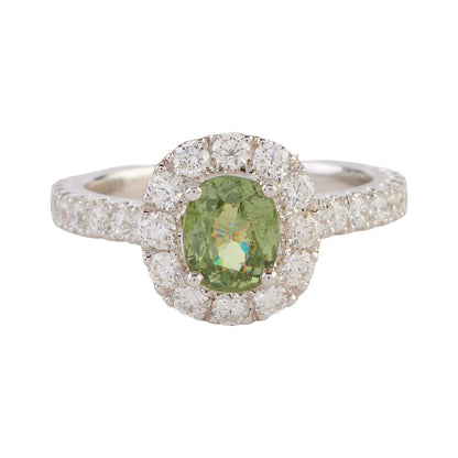 Demantoid 1.20ct Garnet, 1.00, Diamond, 18k White Gold Ring