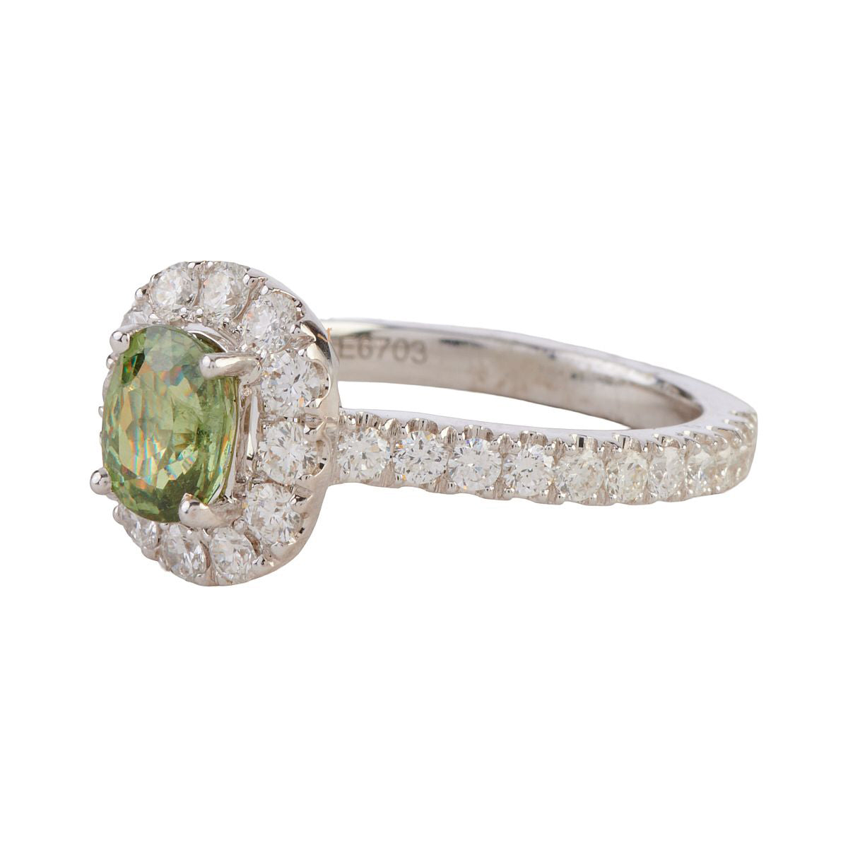 Demantoid 1.20ct Garnet, 1.00, Diamond, 18k White Gold Ring
