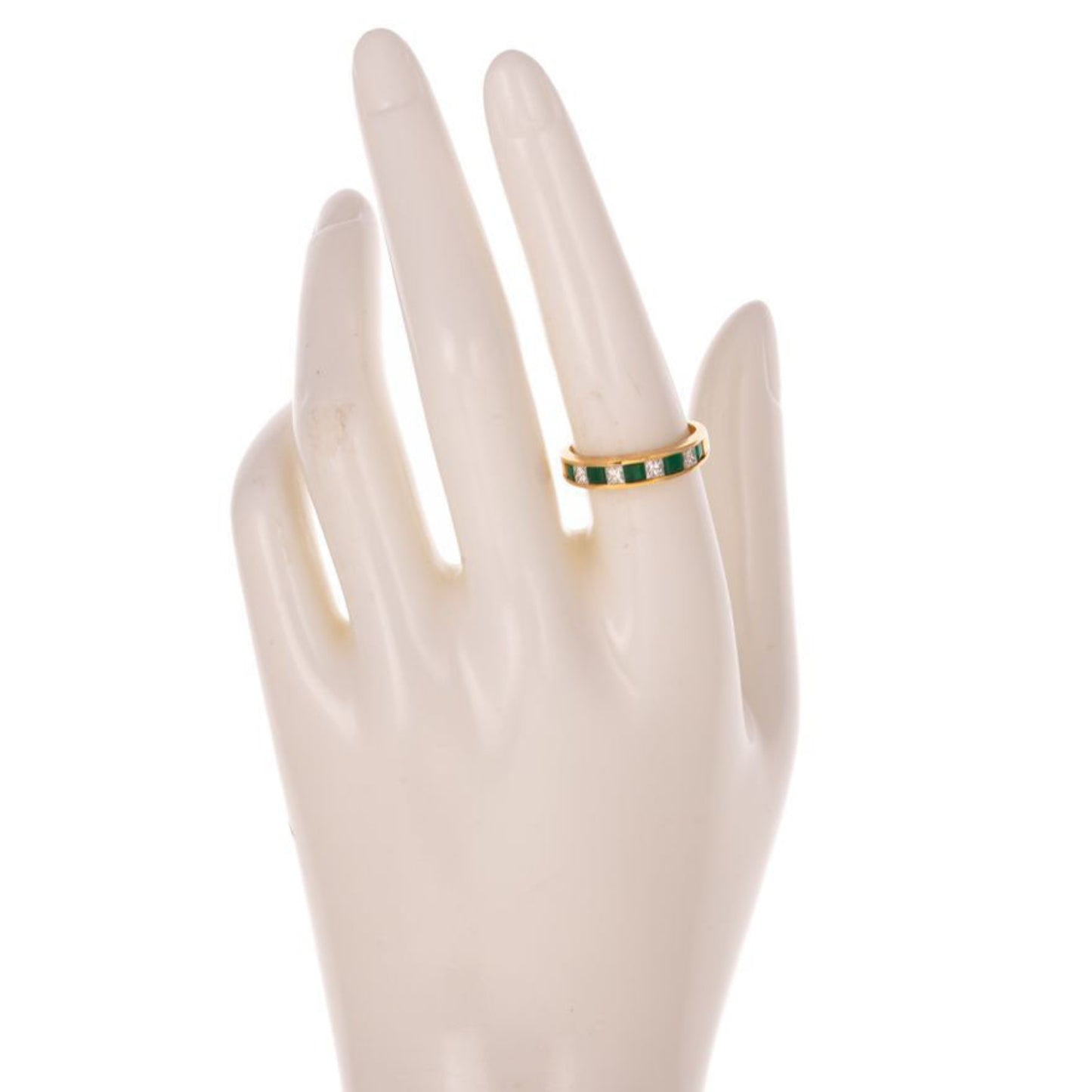 Emerald & Diamond Band Ring In 18K