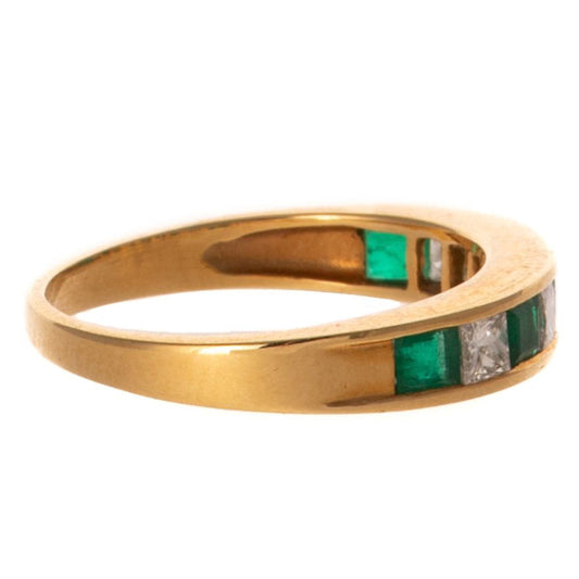 Emerald & Diamond Band Ring In 18K