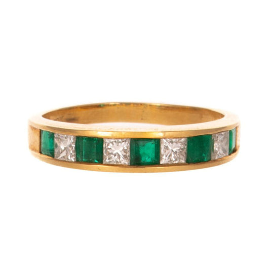 Emerald & Diamond Band Ring In 18K