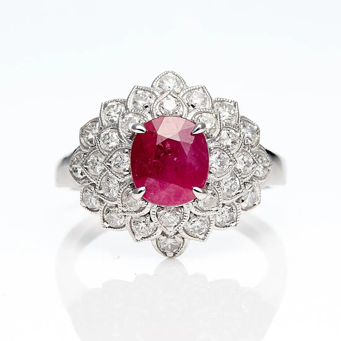 Oscar Friedman Platinum Ruby & Diamond Ring