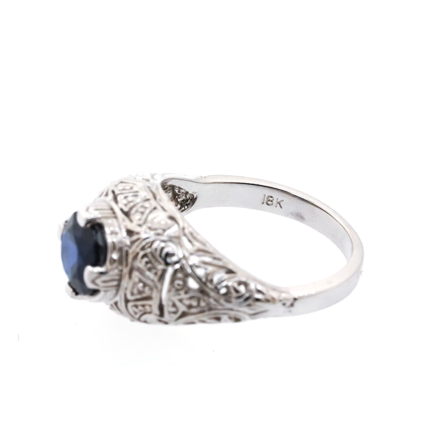 Heavy 18K White Gold 1.80 Ct Sapphire Filigree Ring