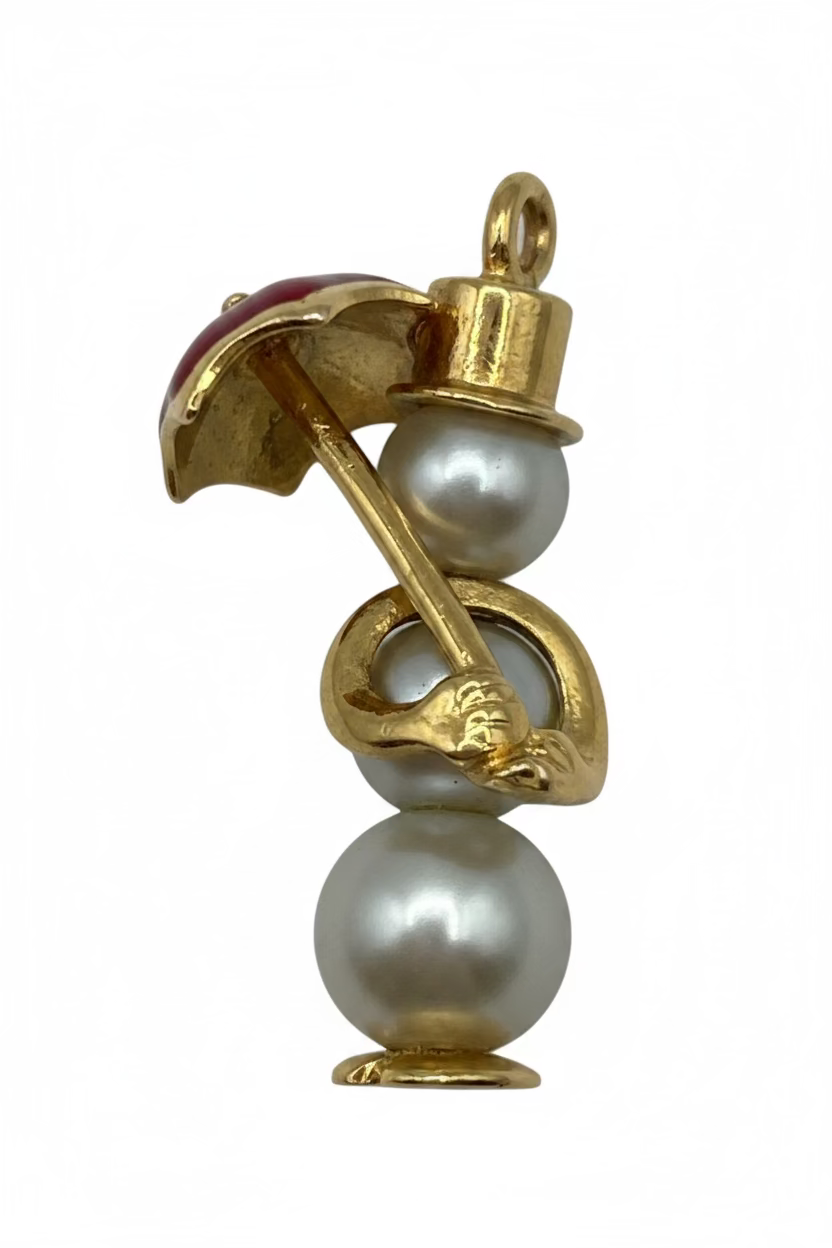 14 Kt Charm Snowman Pearls Enamel