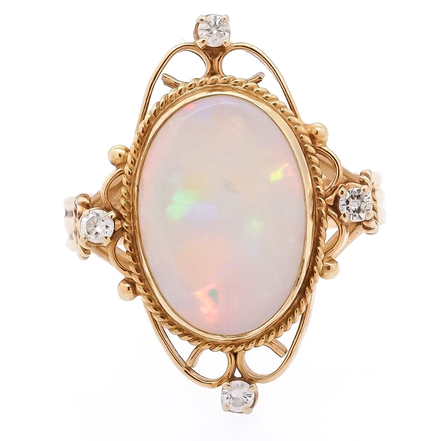 14k Yellow Gold 0.16ct Diamond 10mm x 14mm Opal Ring